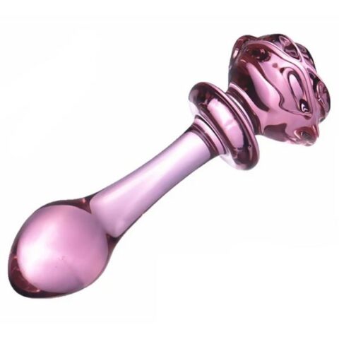 Plug-Anal-en-Verre-Rose-avec-Motif-Fleur