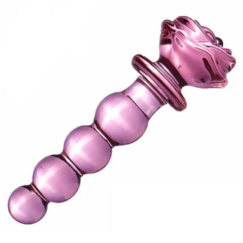 Plug-Anal-en-Verre-Rose-avec-Motif-Fleur-et-perles